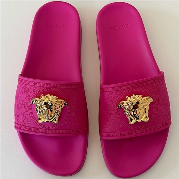 Versace Shoes - NWOT/NIB Versace pool slides in beautiful fuchsia color!  Come with box 💞
